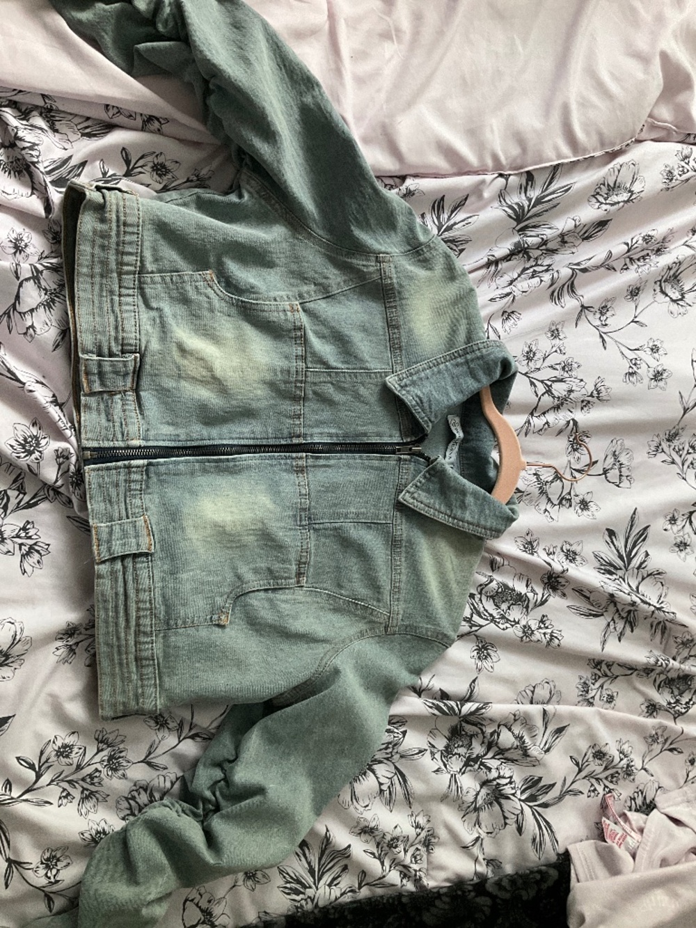 Acid Wash Cropped Zip Front Jean Jacket